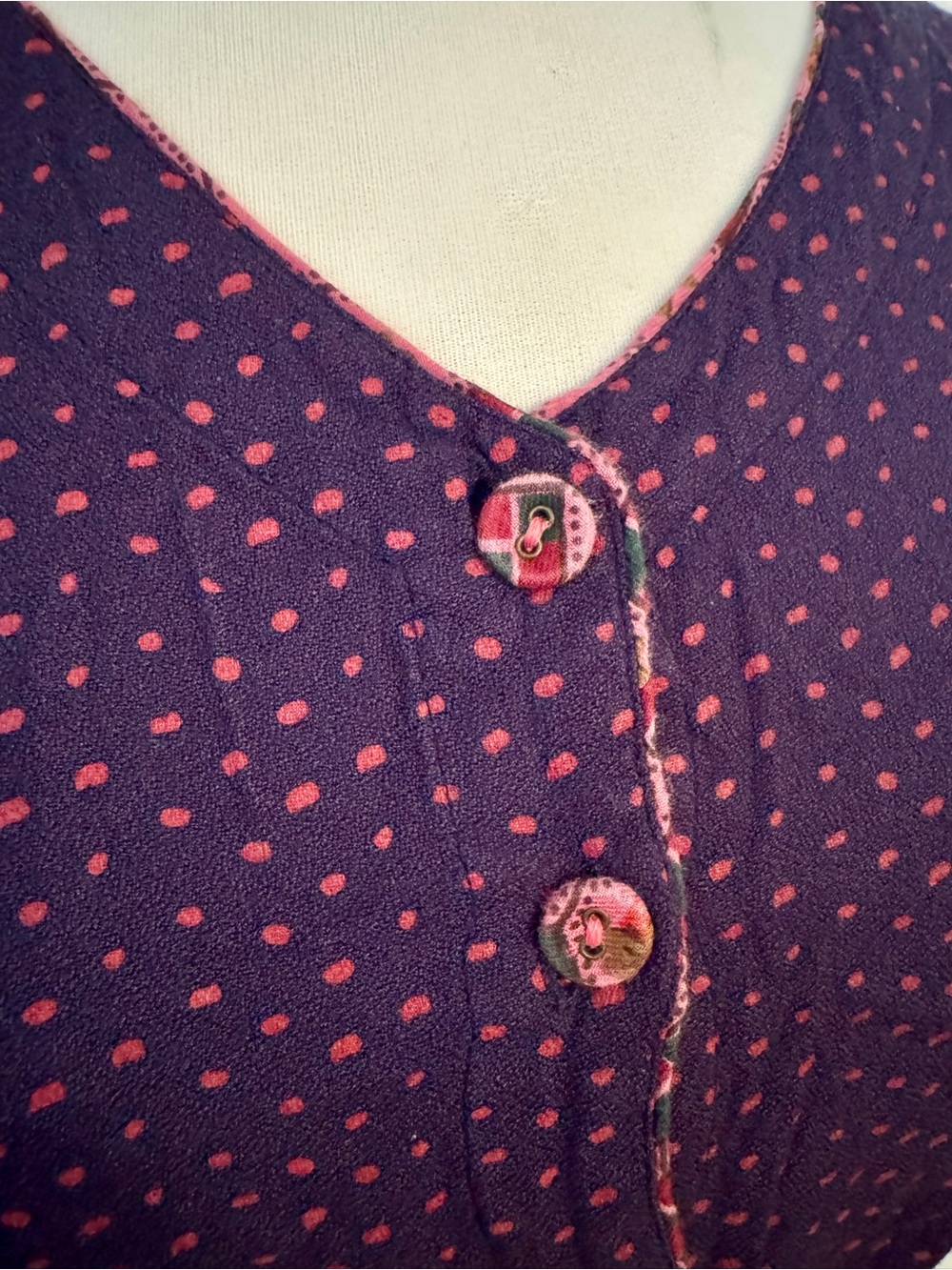 April Cornell Vintage 90s Purple Polka Dot Button Down Midi Dress Size XS S - Picture 3 of 12